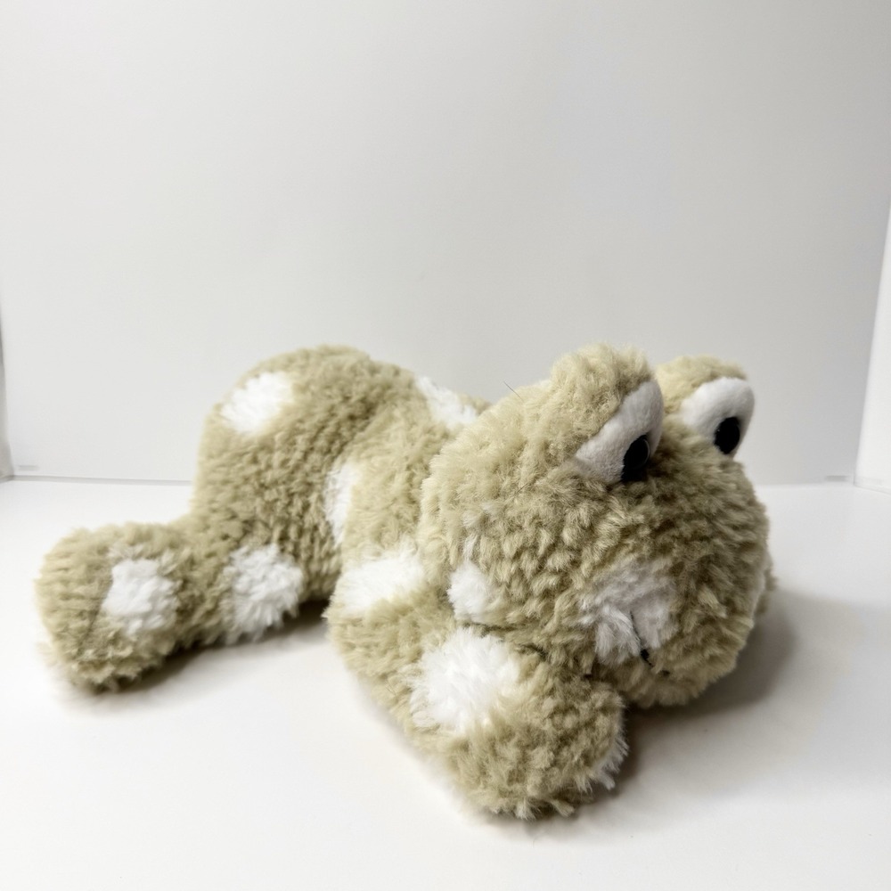 Hobby Lobby Shaggy Frog Plush Light Tan/Beige White Spotted Stuffed Animal 9"